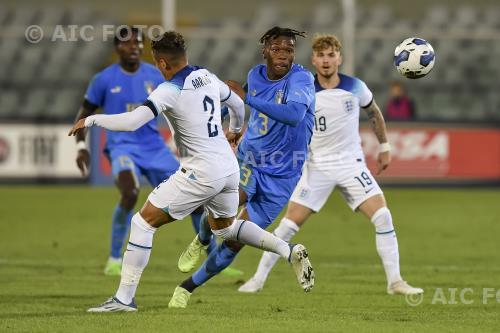 Italy U21 Max Aarons England U21 Harvey Elliott Adriatico final match between Italy U21 0-2 England U21 Pescara, Italy. 