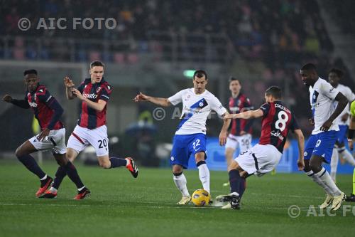 Bologna Michel Aebischer Bologna Henrikh Mkhitaryan Italian championship  2023 2024 28°Day Renato Dall Ara match between Bologna 0-1 Inter 