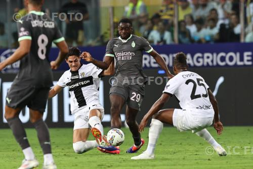 Milan Matteo Cancellieri Parma Wylan Cyprien Ennio Tardini match between    Parma 2-1 Milan Parma, Italy 