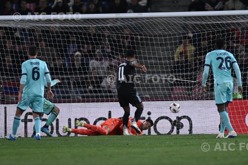 Aston Villa Federico Ravaglia Bologna Juan Miranda Renato Dall’Ara match between    Bologna 1-3 Aston Villa Bologna, Italy 